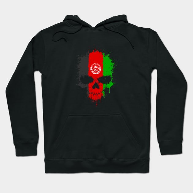 Chaotic Afghan Flag Splatter Skull Hoodie by jeffbartels